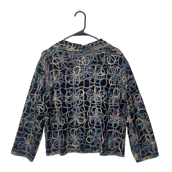 Y2K Women Full Zip Jacket XL Embroidered Floral Design Art to Wear Grunge Retro - Picture 2 of 10